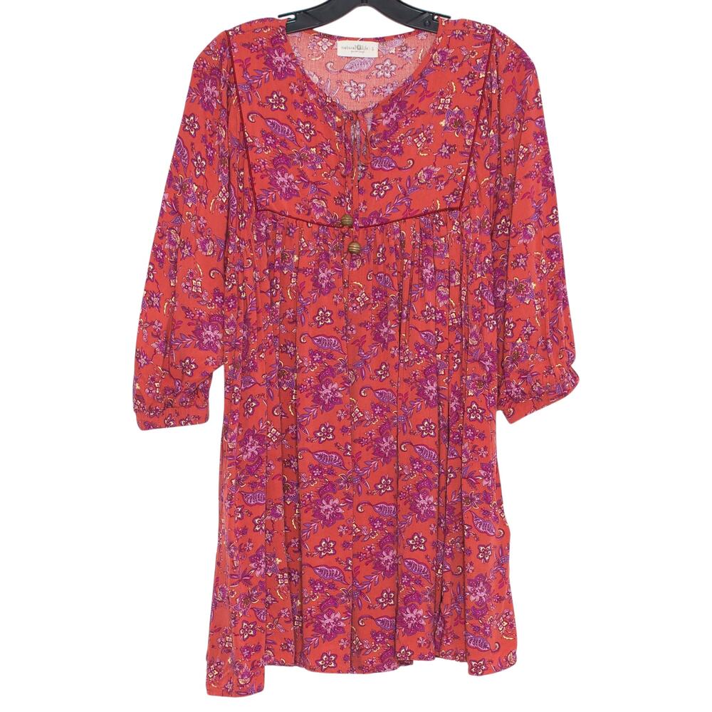 Natural Life Peasant Tunic Top Oversized Tie Neck Paisley Floral Boho Festival S